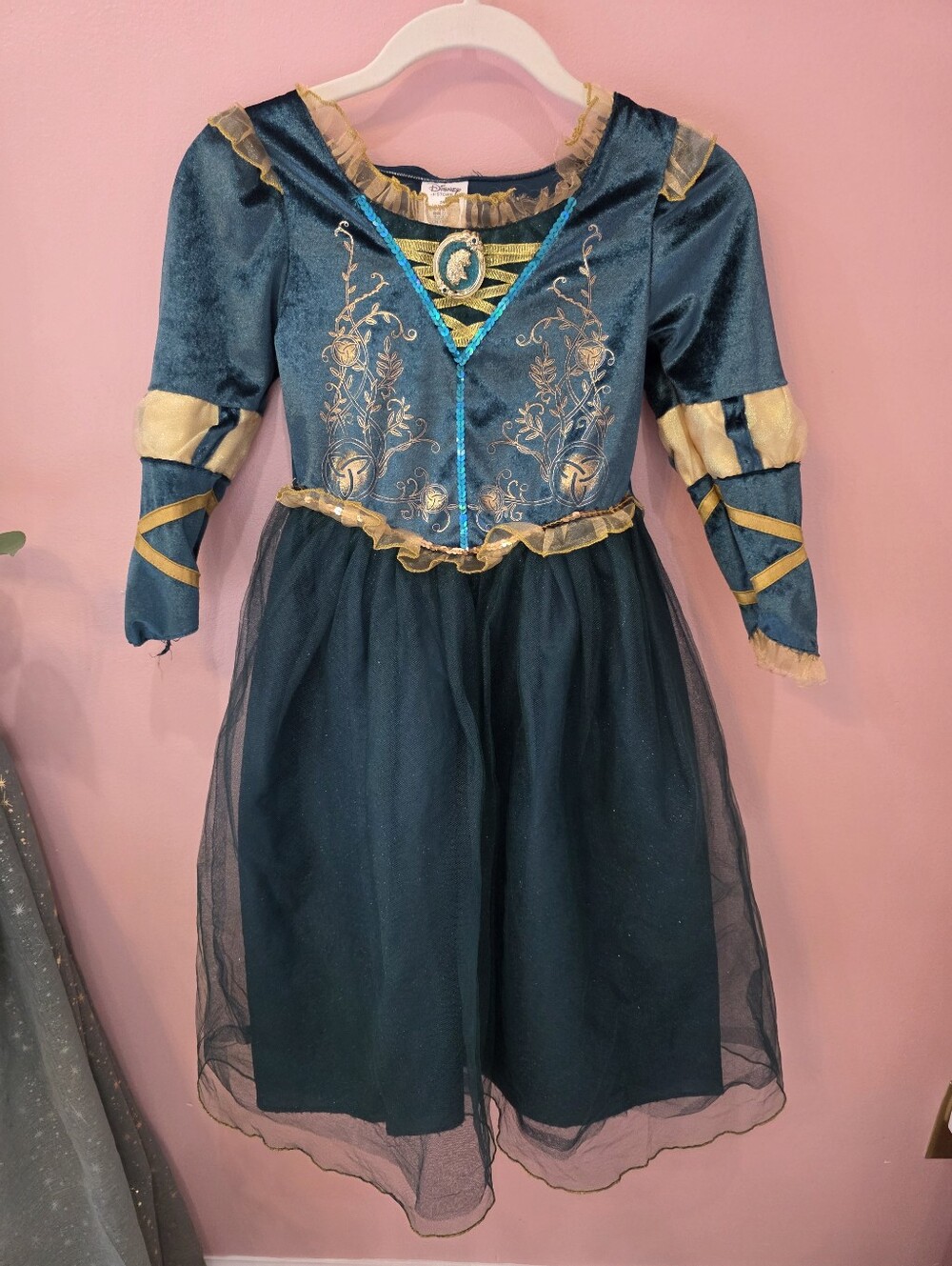 Disney Store Brave Merida Costume Dress Girls 5/6 Teal Velvet Princess